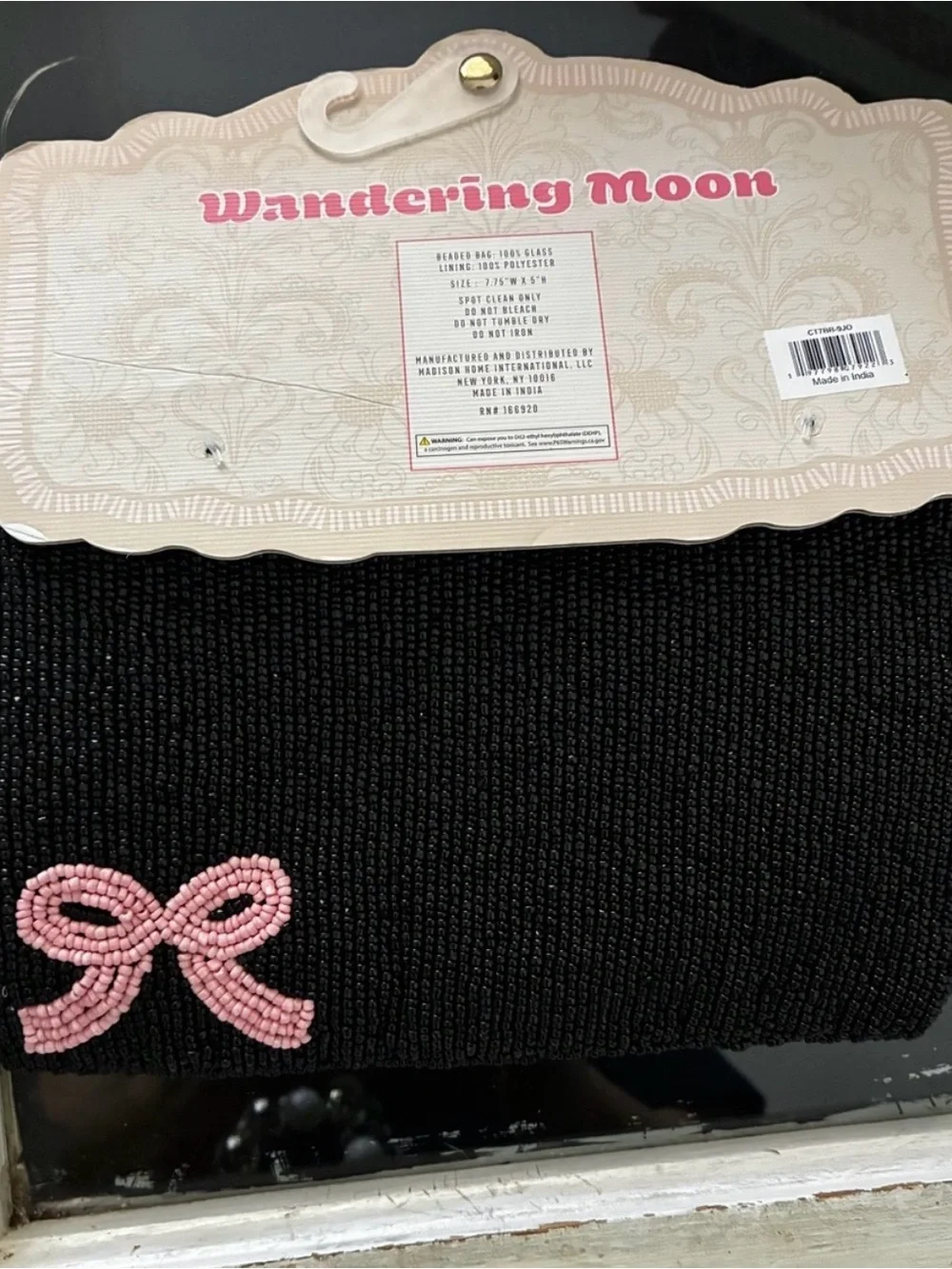 India Hicks Black Beaded Skull Wristlet with Pink Bow Accent